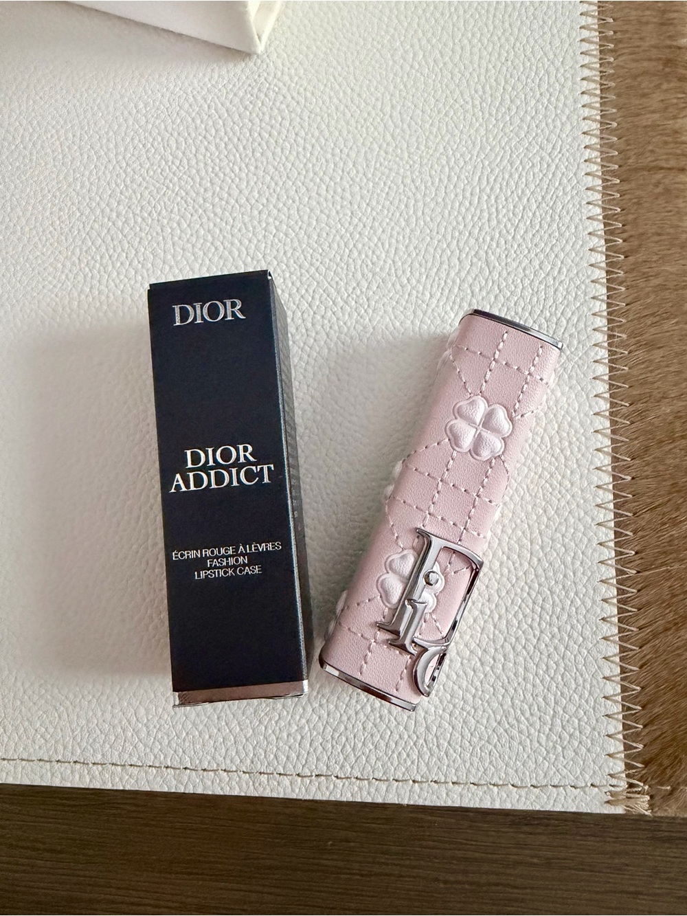 Dior Pink Quilted Lipstick Case with Silver Hardware